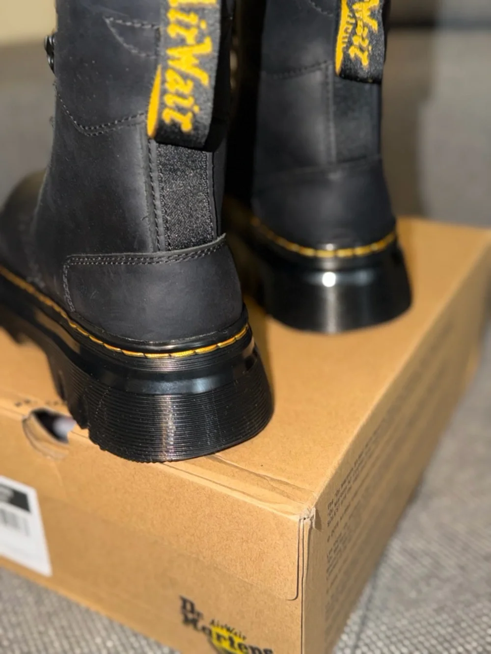 Dr. Martens Black Leather Lace-Up Boots with Yellow Details - Picture 2 of 4